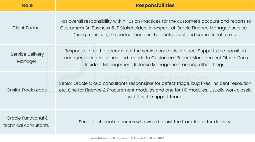 Fusion Practices Governance Structure. Oracle Finance managed Service. Project management. Oracle Cloud Consultants. Reporting structure. Oracle Cloud ERP